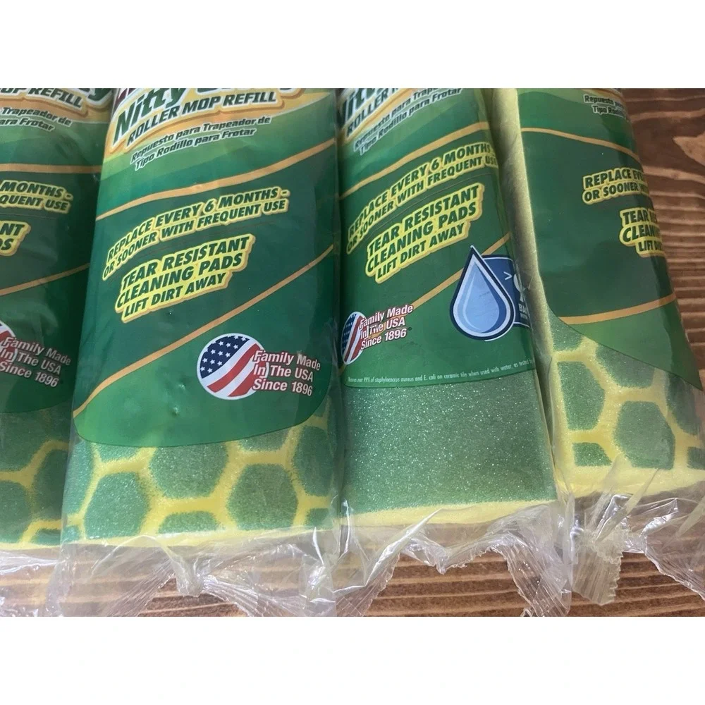 Libman Nitty Gritty Roller Mop Refills Head Replacement Green Yellow 4 Pack New
